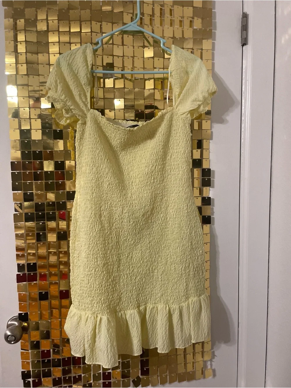 Zara Lemon Smocked Mini Dress with Ruffle Hem - Picture 4 of 7